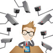 Businessman, surveillance cameras, invasion of privacy