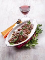 escalope cooked on red wine