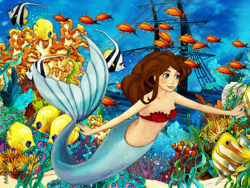 Plissee mit Motiv - The ocean and the mermaids - illustration (von honeyflavour)