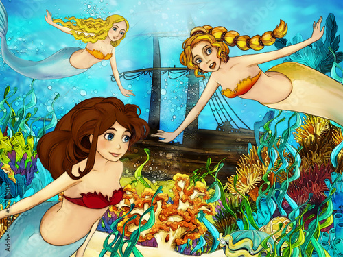 Foto-Flächenvorhang - The ocean and the mermaids - illustration (von honeyflavour)