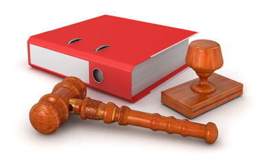Poster - Rubber Stamp,  Wooden Mallet and Document