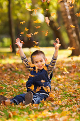 Wall Mural - Playing with leaves in autumn