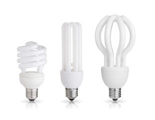 three energy saving light bulb isolated on white background