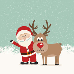 Sticker - santa claus and reindeer snowy background