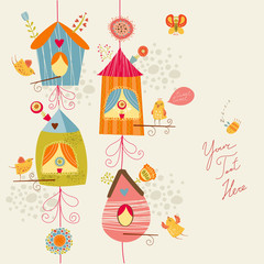 Fototapete - Floral background with birds