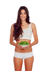 Sticker - Girl in white underwear with a salad