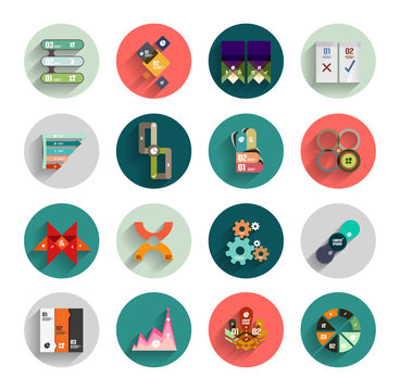 Infographic inside colorful circles. Flat icon set