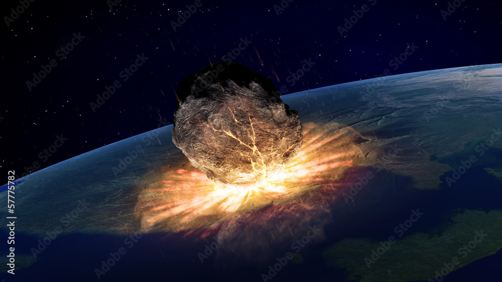 Large asteroid hitting Earth - obrazy, fototapety, plakaty 