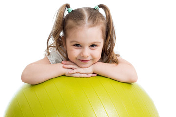 Wall Mural - Child girl with  gymnastic ball isolated