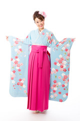 Wall Mural - japanese traditional woman on white background