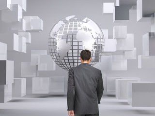 Aufkleber - Composite image of young businessman walking away from camera