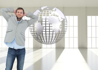 Poster - Composite image of suave man in a blazer with hands behind head