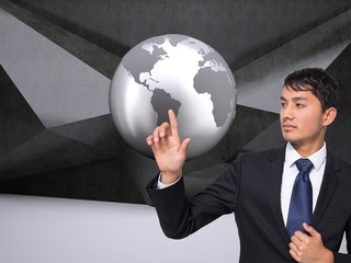Aufkleber - Composite image of unsmiling businessman touching