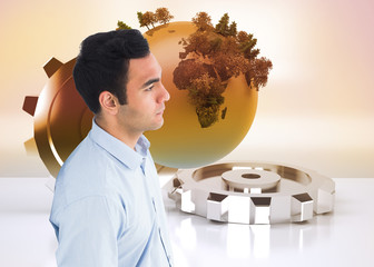 Poster - Composite image of unsmiling casual man standing