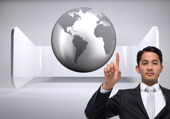Aufkleber - Composite image of unsmiling asian businessman pointing