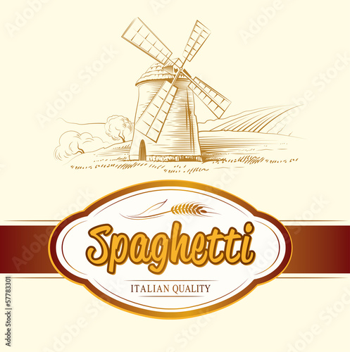 Fotografie, Obraz spaghetti. pasta. mill. labels, pack for spaghetti, pasta