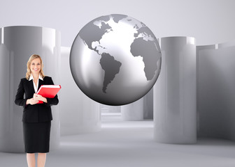 Aufkleber - Composite image of businesswoman smiling and holding folders