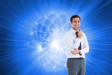 Poster - Composite image of smiling businessman holding glasses