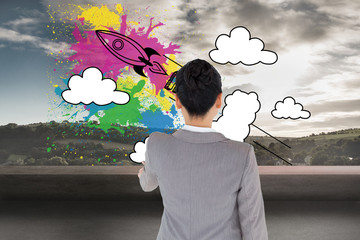 Poster - Composite image of asian businesswoman pointing