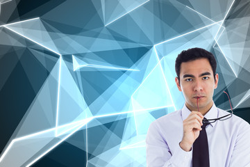 Poster - Composite image of unsmiling businessman holding glasses