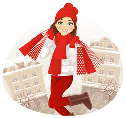 Winter shopping girl