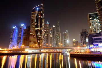 The night illumination at Dubai Marina, Dubai, UAE