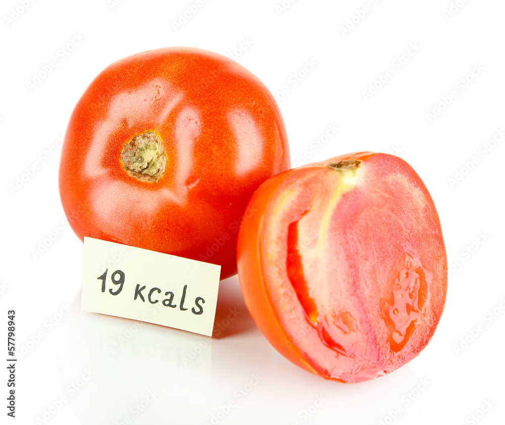 Calorie content of tomato isolated on white