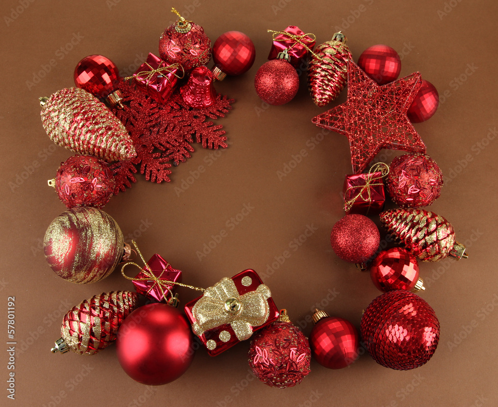 Beautiful Christmas decorations on brown background