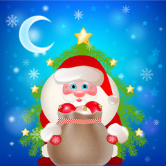 Wall Mural - Santa Claus with a bag of gifts on the starry night sky