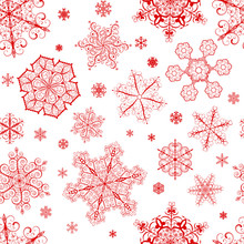 Christmas Seamless Pattern From Red Snowflakes