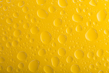 Clear Yellow Water Drops Over Yellow Background