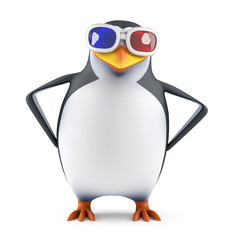 Poster - Penguin is relaxed in watching a 3d movie