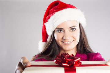 Sticker - Beautiful woman with  christmas gift