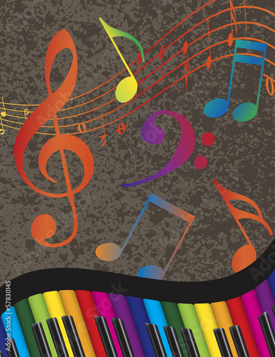 Naklejka dekoracyjna Piano Wavy Border with Colorful Keys and Music Note