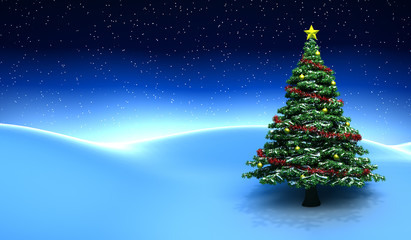 Wall Mural - winter scene with christmas tree