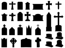 Gravestones And Crosses Silhouettes Illustration Collection