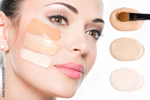 Obraz w ramie Model face of beautiful woman with foundation on skin