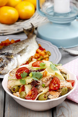 Canvas Print - Salmon salad on wooden table