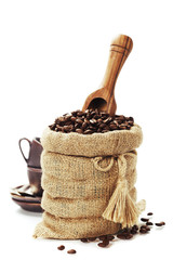 Sticker - Coffee beans in burlap sack