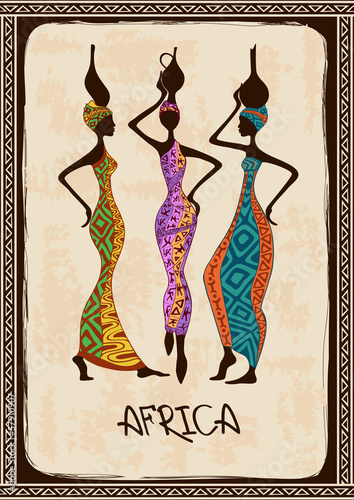 Naklejka na szafę Illustration with three beautiful African women