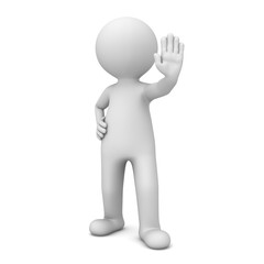 Wall Mural - 3d man making stop hand sign isolated on white background