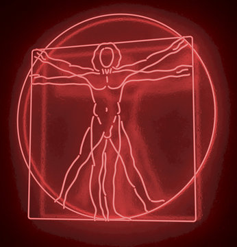 Leonardo Da Vinci Vetruvianischer Mann, rote Neonröhre