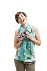 Poster - Woman with a vintage camera