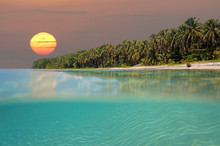 Sunset On Tropical Beach Island