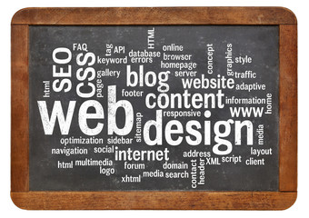 Wall Mural - web design word cloud on blackboard