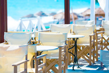 Restaurant On The Beach With Empty Tables