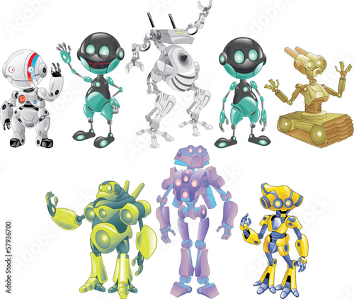 Naklejka - mata magnetyczna na lodówkę Cartoon robots set