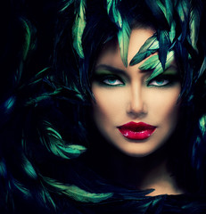 Poster - mysterious woman portrait. beautiful model woman face closeup