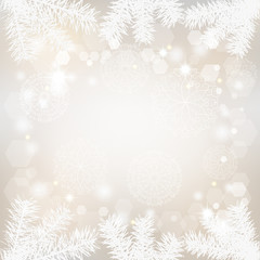 Christmas background with lacy snowflakes and fir branches