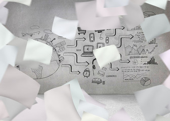 Poster - White paper in front of grey wall with graphic